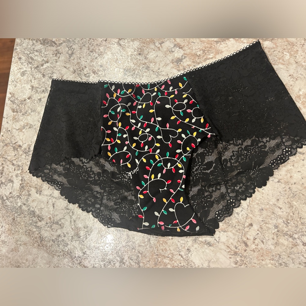 VS PINK Christmas Holiday Panty Large NWT Hipster Christmas Lights
